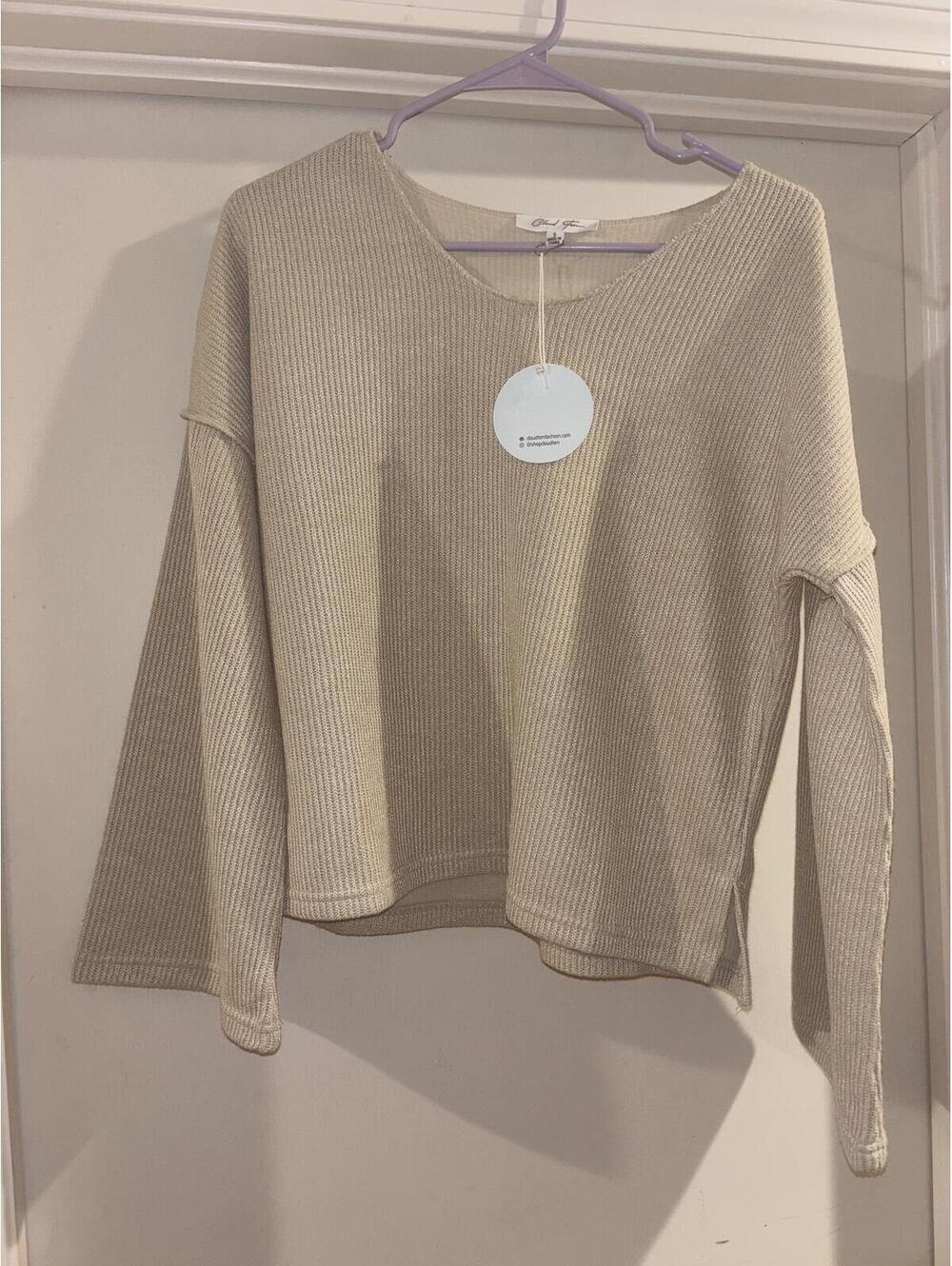 Cloud Ten Waffle Knit Sweater Small Beige Bell Sleeve NWT